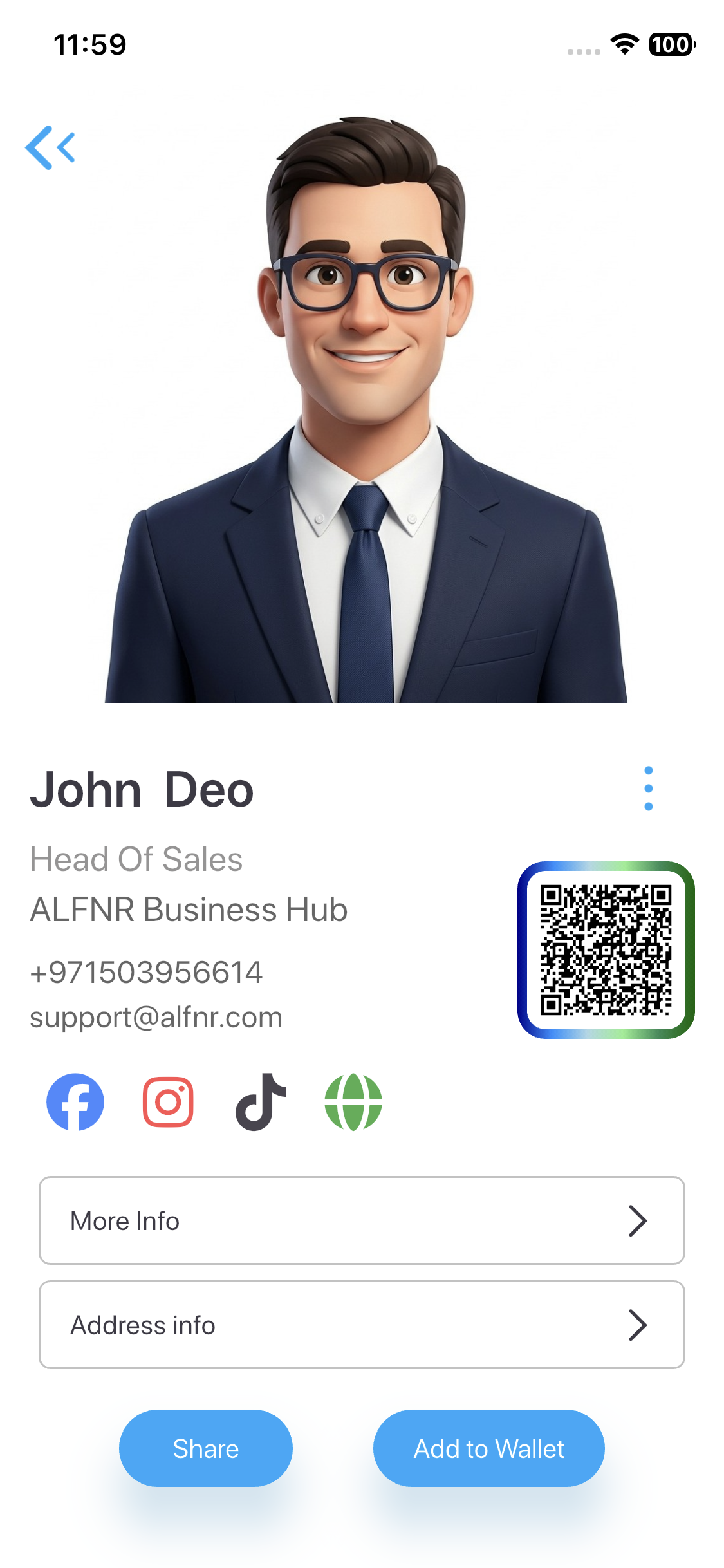 ALFNR business card screen